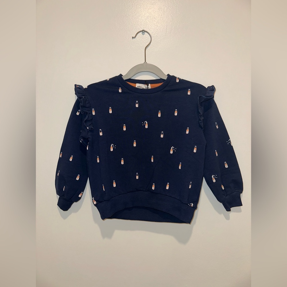 Miles the Label Little Girls Orange Pop Sweatshirt Size 24 Months Navy